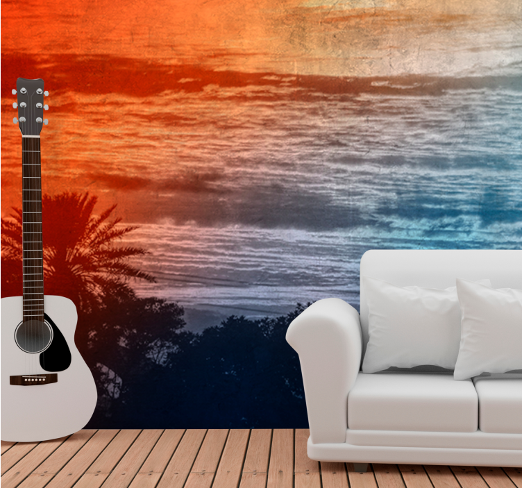 Landscape wall mural twilight above the waves - TenStickers
