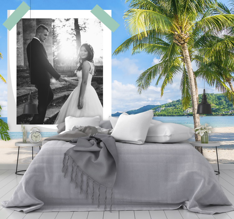 Love wall mural couple beach memory - TenStickers