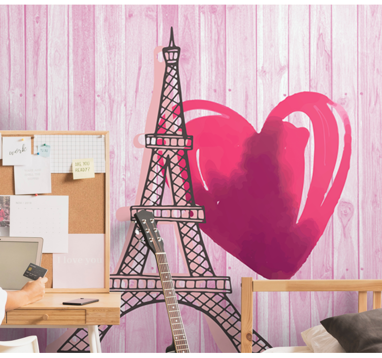 Love wall mural eiffel tower heart - TenStickers