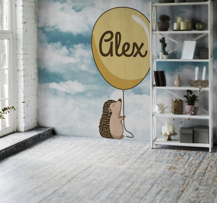 Love wall mural hedgehog balloon delight - TenStickers