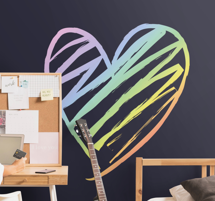 Love wall mural rainbow heart design - TenStickers