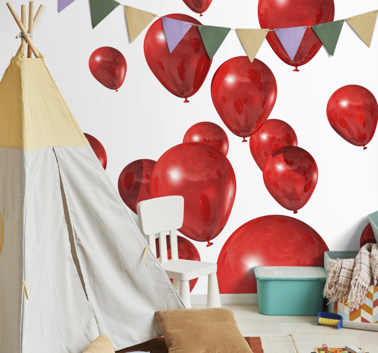 Love wall mural with festive red balloons - TenStickers