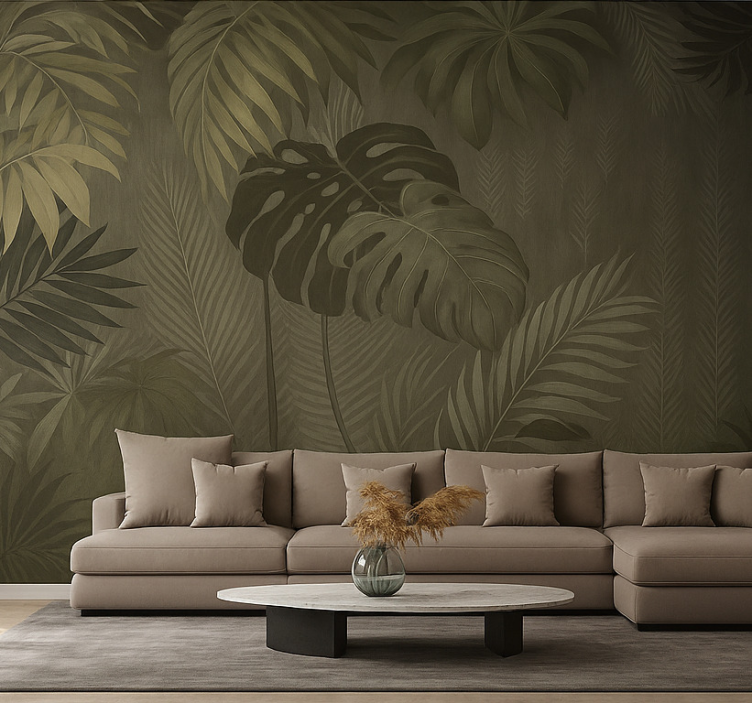 Lush tropical jungle living room wall mural - TenStickers