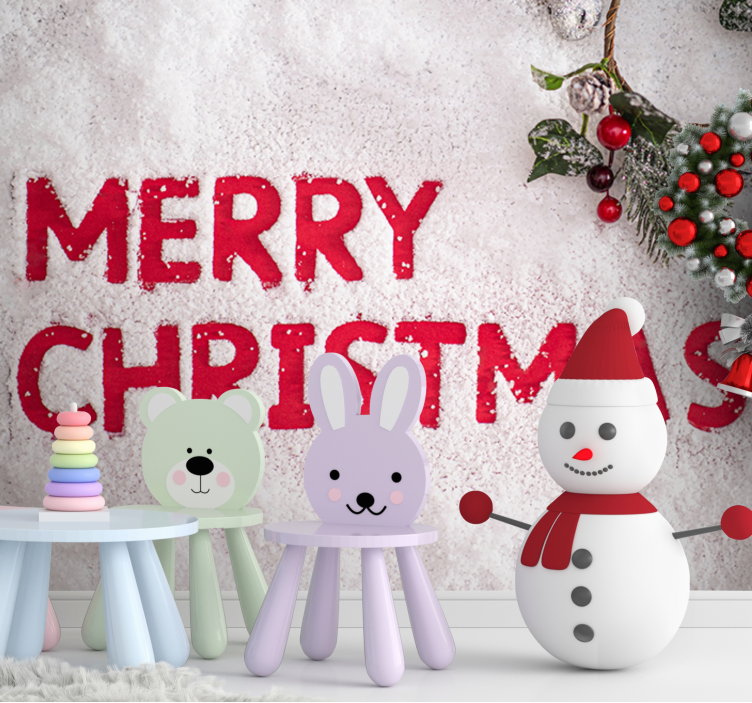 Merry Christmas with snow Christmas wall mural - TenStickers