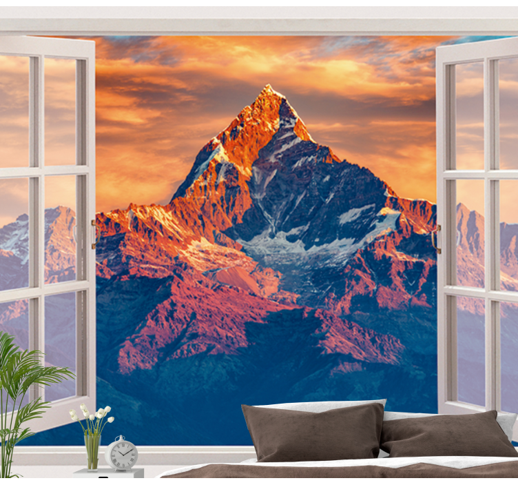 mountain peaks window view 3D Wall Mural - TenStickers