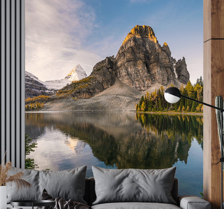 Mountain Reflection View living room wall mural - TenStickers