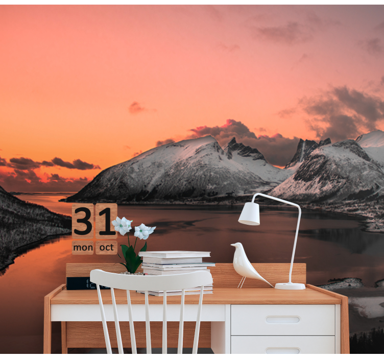 Sunset snowed reflection mountain wall mural - TenStickers