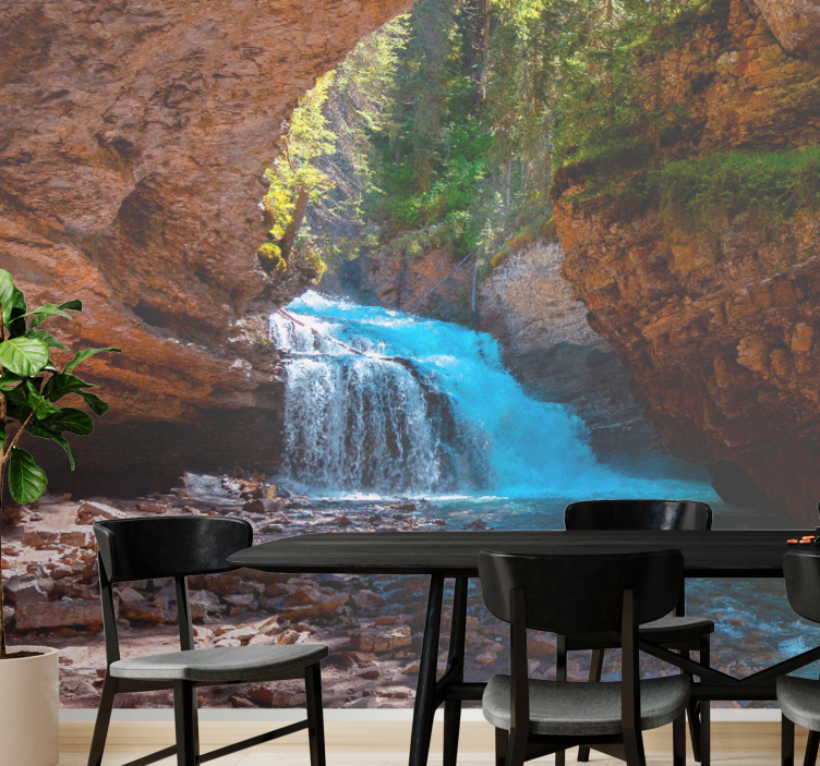 Mountain wall mural cascading waterfall scene - TenStickers