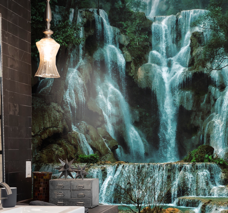 Mountain wall mural majestic waterfall scene - TenStickers