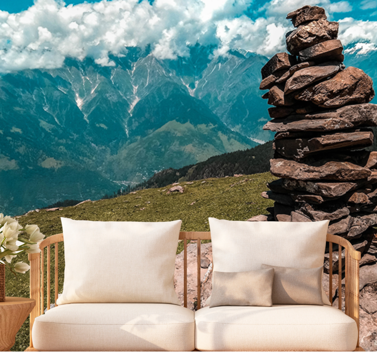 Mountain wall mural stacked stone formation - TenStickers