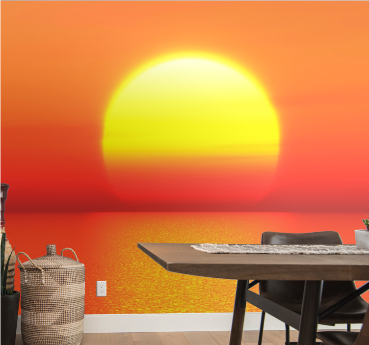 Mountain wall mural sunset reflection - TenStickers