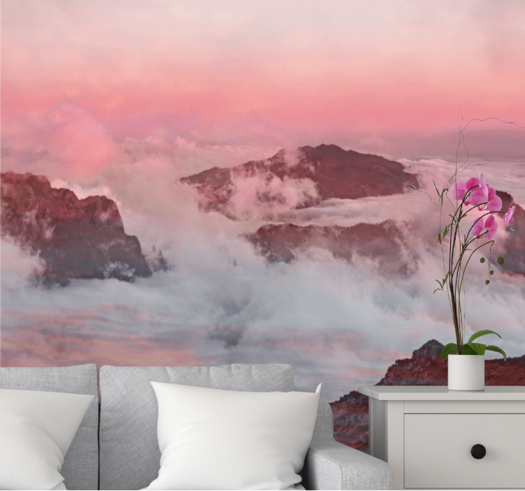 Mountainous pink clouds landscape wall mural - TenStickers
