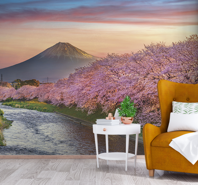 Mt. Fuji Cherry Blossoms landscape wall mural - TenStickers