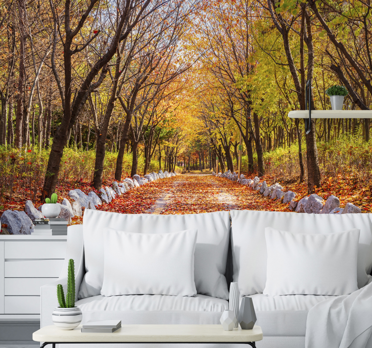 Nature wall mural autumn pathway leaves - TenStickers