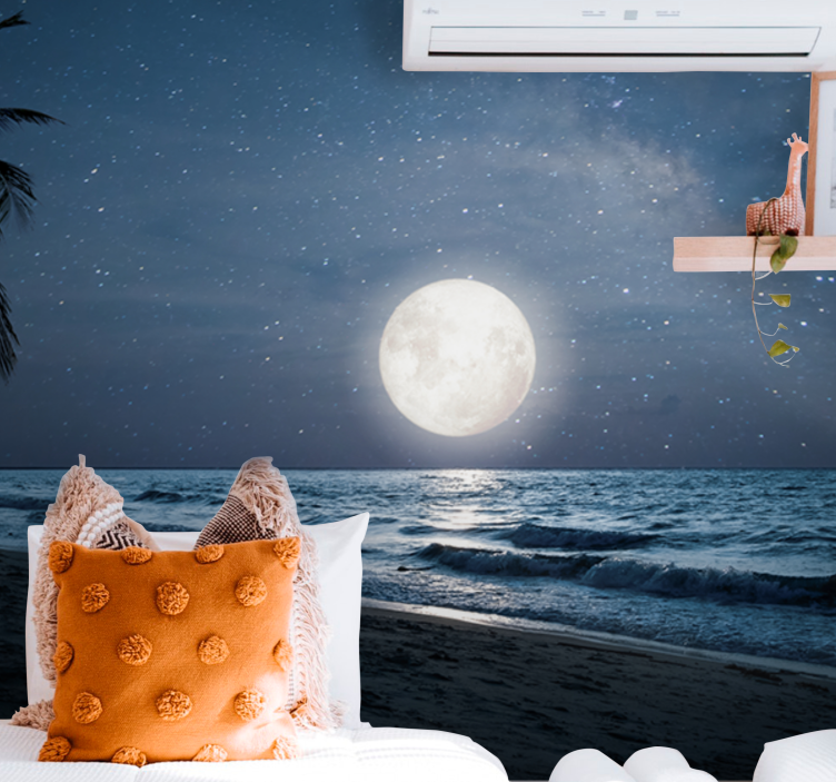 Nature wall mural bright moonlit ocean scene - TenStickers