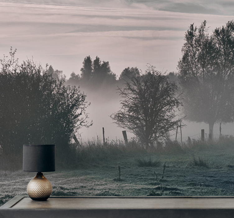 Nature wall mural foggy woodland landscape - TenStickers