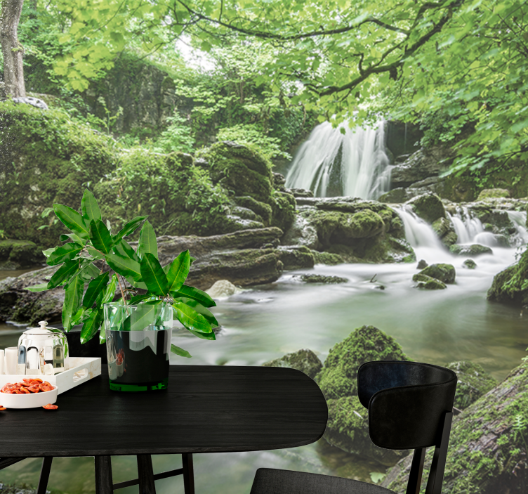 Nature wall mural lush waterfall tranquility - TenStickers