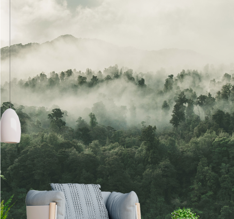 Nature wall mural misty woodland landscape - TenStickers