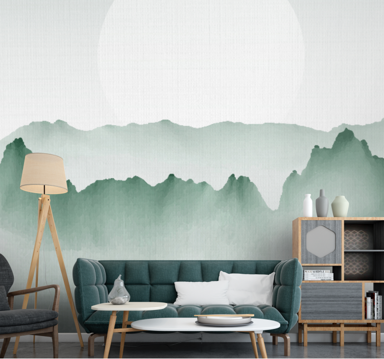 Nature wall mural mountain silhouette scene - TenStickers