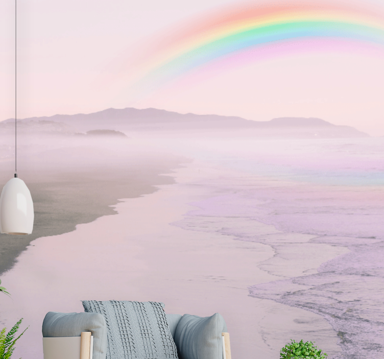 Nature wall mural serene beach rainbow - TenStickers