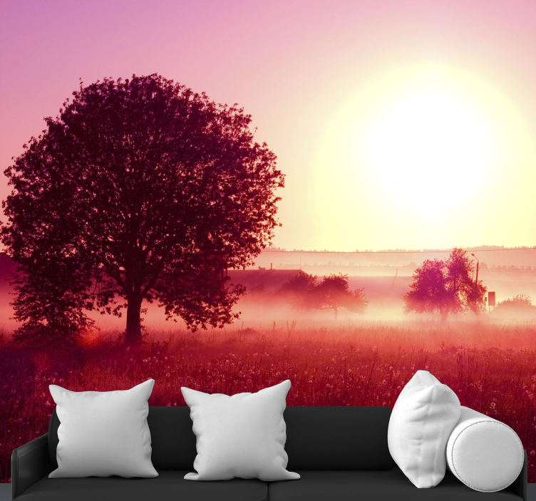 Nature wall mural silhouetted tree at sunset - TenStickers