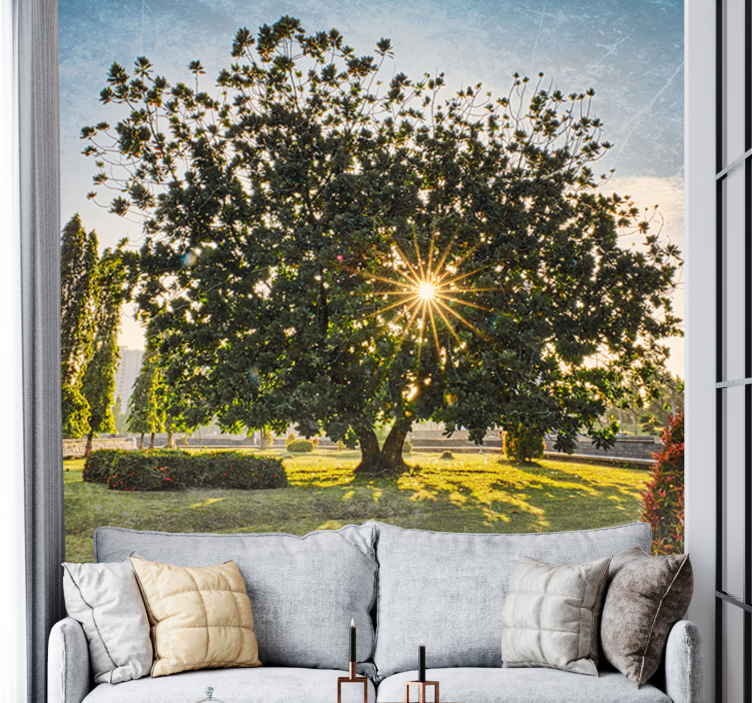 Nature wall mural sunny tree view - TenStickers