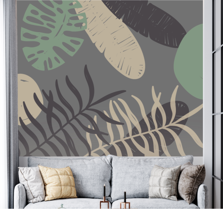 Nature wall mural with artistic leaf patterns - TenStickers