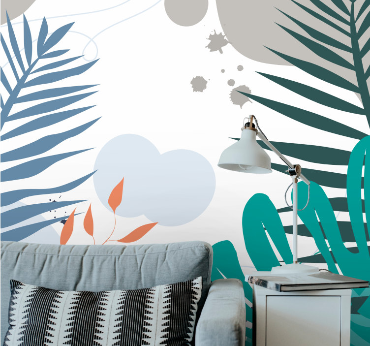 Nature wall mural with stylized leaf designs - TenStickers