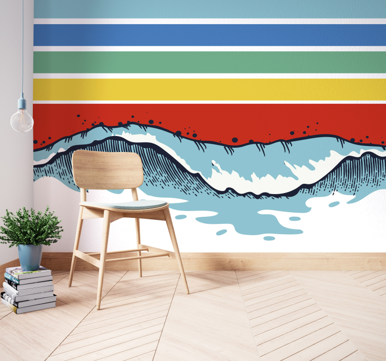 Nature wall mural with stylized wave design - TenStickers