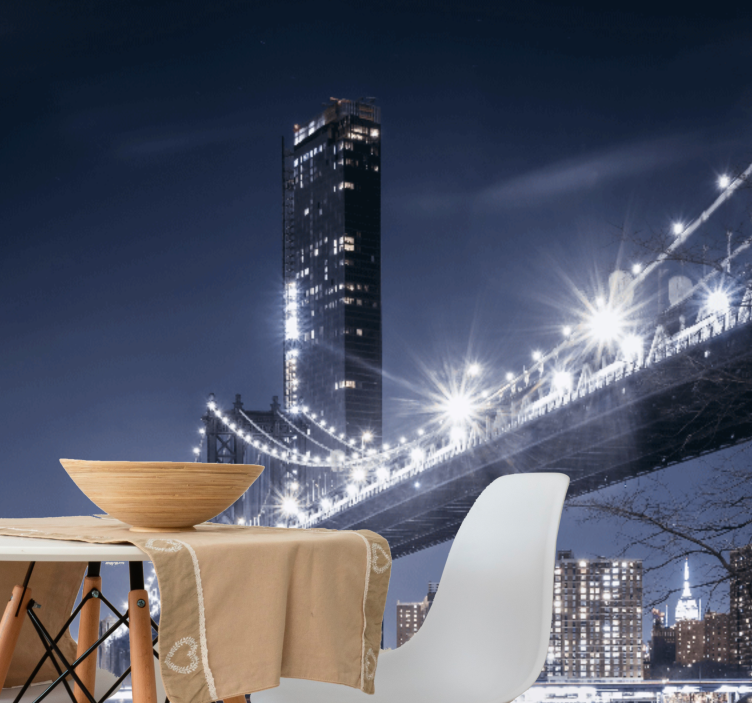 New york wall mural brooklyn bridge night view - TenStickers