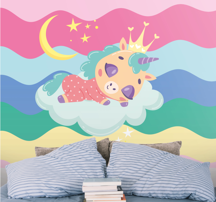 People wall mural of a sleeping unicorn fantasy - TenStickers