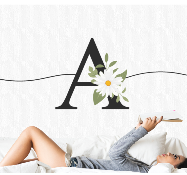 Teenage wall mural personalized initial with daisy - TenStickers