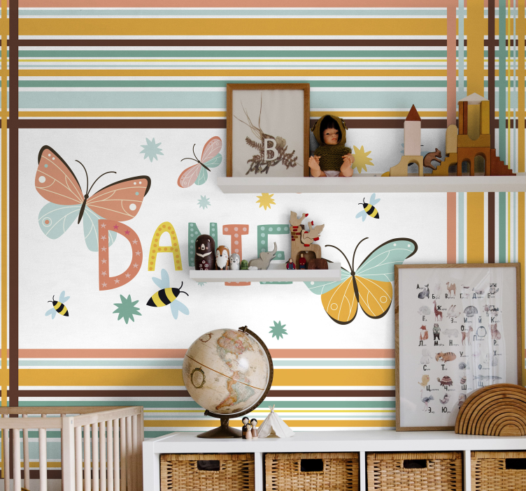 Personalized Name Butterfly kids wall mural - TenStickers