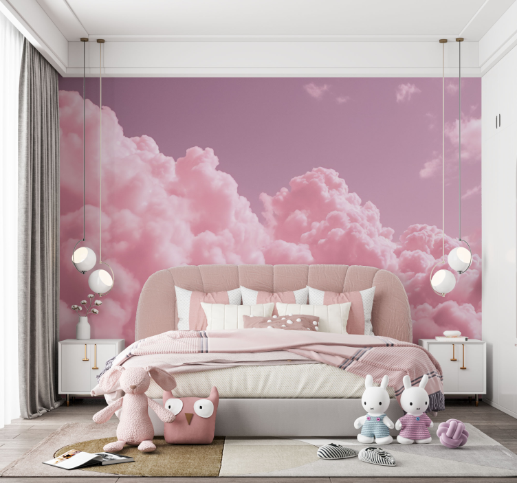 pink fluffy clouds Kids wall murals - TenStickers