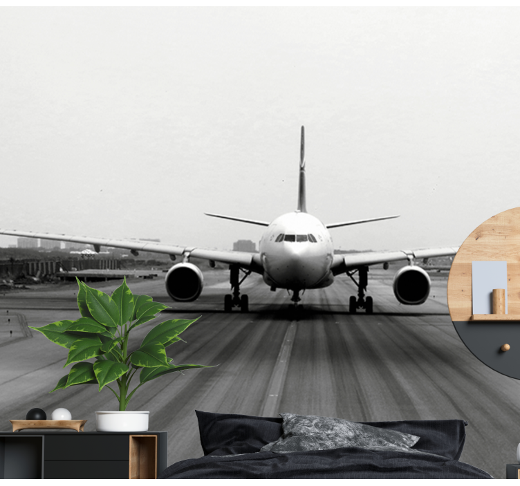 Plane on the runway Bedroom Mural Wallpaper - TenStickers