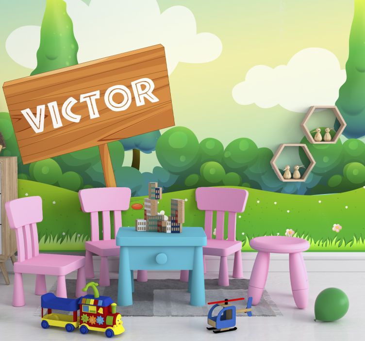 Playful Green Landscape kids wall mural - TenStickers