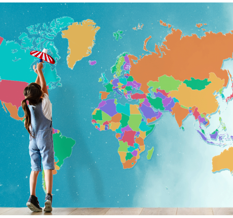 Political colorful world map mural - TenStickers