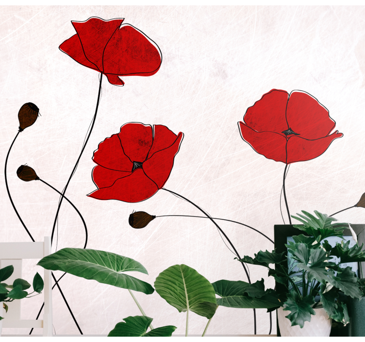 Poppy wall mural red flower elegance - TenStickers