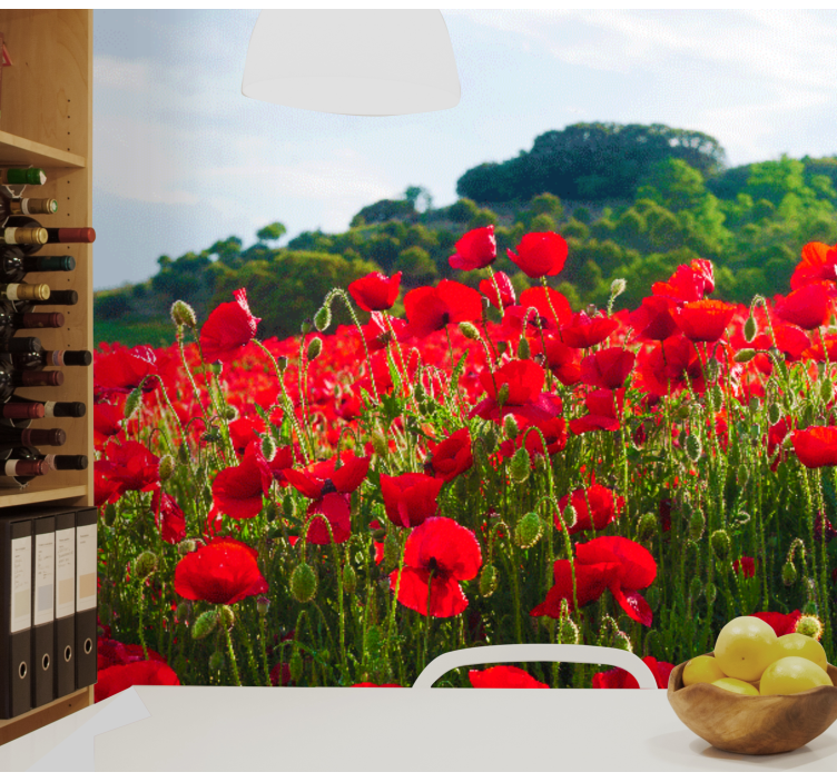 Poppy wall mural red poppy field - TenStickers