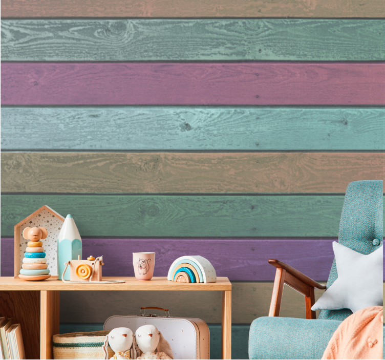 Rainbow Planks Dark Shades wood effect wall mural - TenStickers