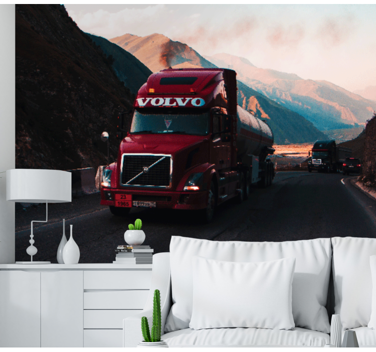 Red Truck On Highway vehicle wall mural - TenStickers