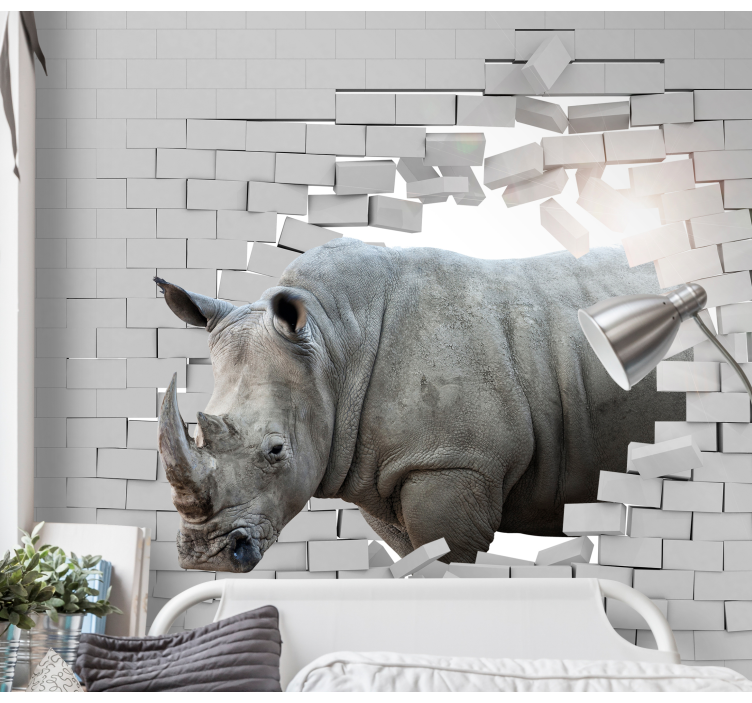 Rhino Breaking Through animal wall mural - TenStickers