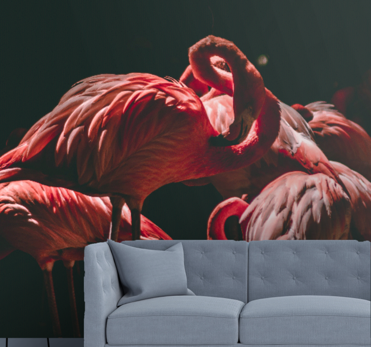 Rim lighted flamingos living room wall mural - TenStickers