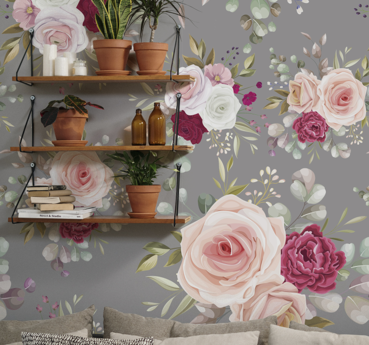 Roses And Greenery flower wall mural - TenStickers