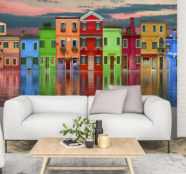 Row of coloured houses underwater wall mural - TenStickers