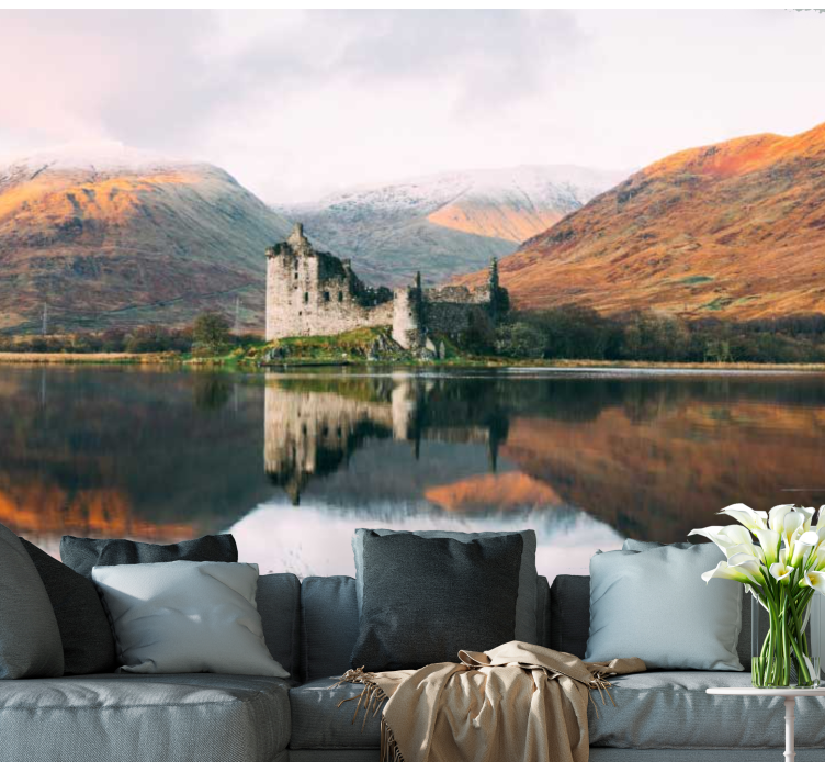 Scottish castle reflection landscape wall mural - TenStickers