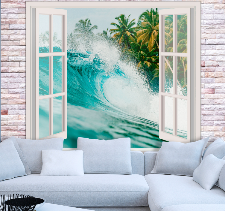 Sea animals wall mural ocean wave scene - TenStickers