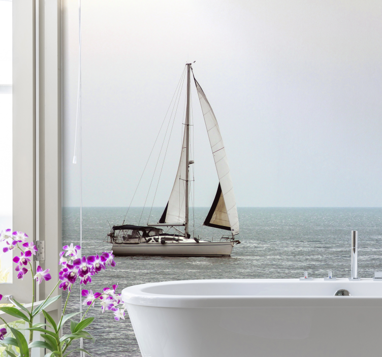 Sea animals wall mural sailboat on ocean - TenStickers