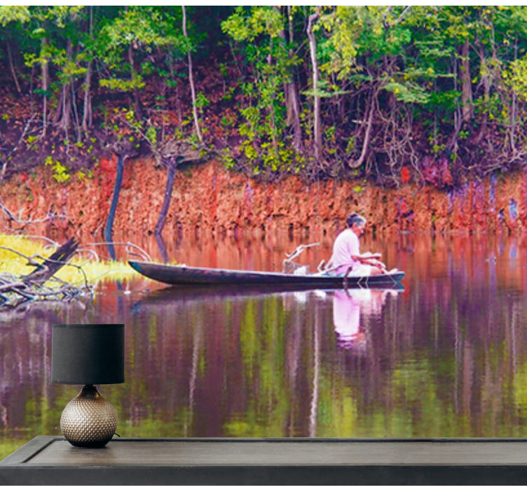 Serene Canoeing Scene landscape wall mural - TenStickers