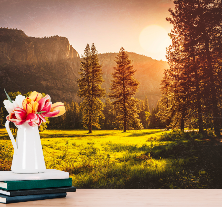 Serene Mountain Sunset landscape wall mural - TenStickers